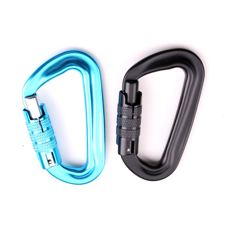 Outdoor hook rock climbing camping main lock carabiner multi-function nut mountaineering hook mountaineering buckle outdoor speed drop equipment safety lock probing hole d-type screw main lock aviation aluminum alloy