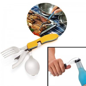 Outdoor multifunctional folding cutlery set with four knives, forks and spoons