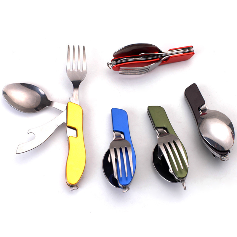 Outdoor multifunctional folding cutlery set with four knives, forks and spoons