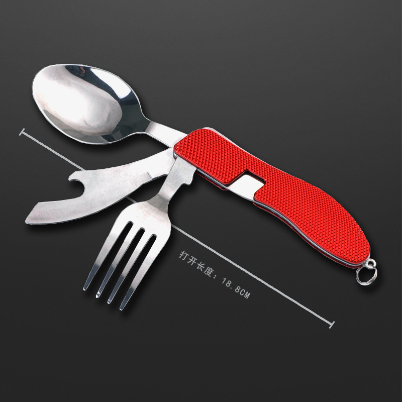 Outdoor multifunctional folding cutlery set with four knives, forks and spoons