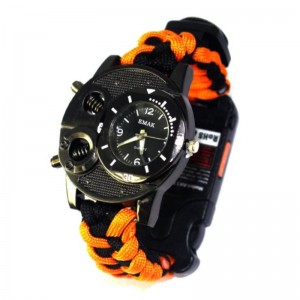 Outdoor multi-functional creative sell survival emergency watch safety rope woven thermometer watch