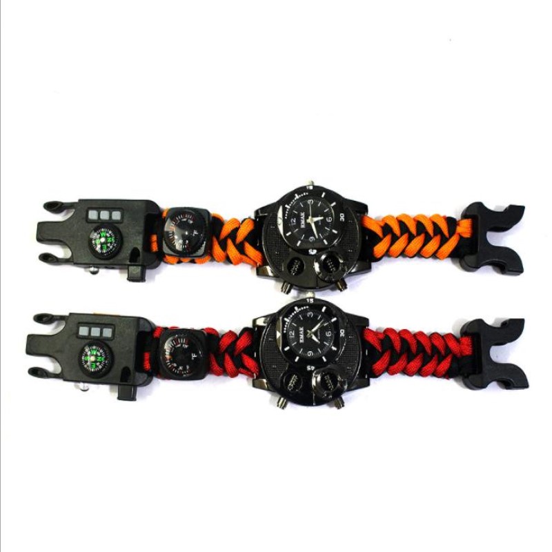 Outdoor multi-functional creative sell survival emergency watch safety rope woven thermometer watch